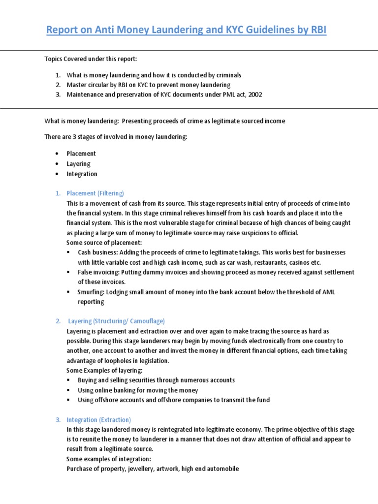 RBI Anti-Money Laundering Guidelines | PDF | Money Laundering | Banks