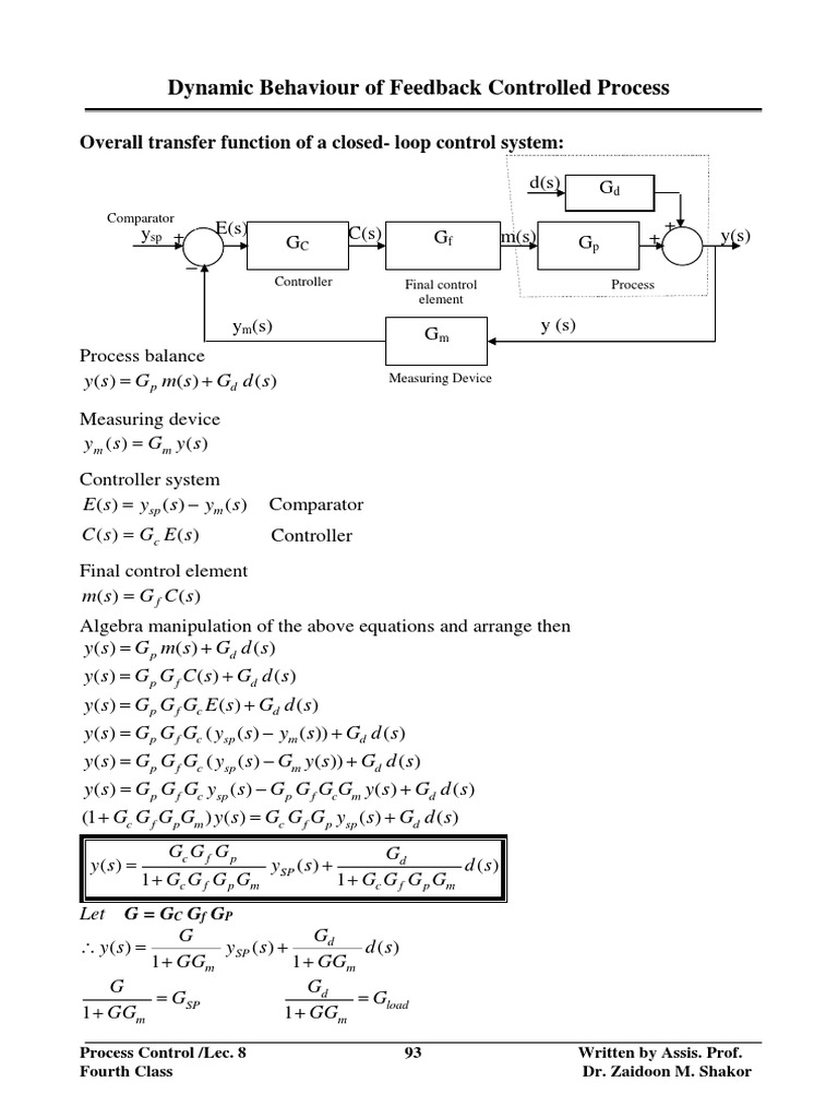 Lect 8 Dynamic Behaviour of Feedback Controller Process | PDF | Control ...