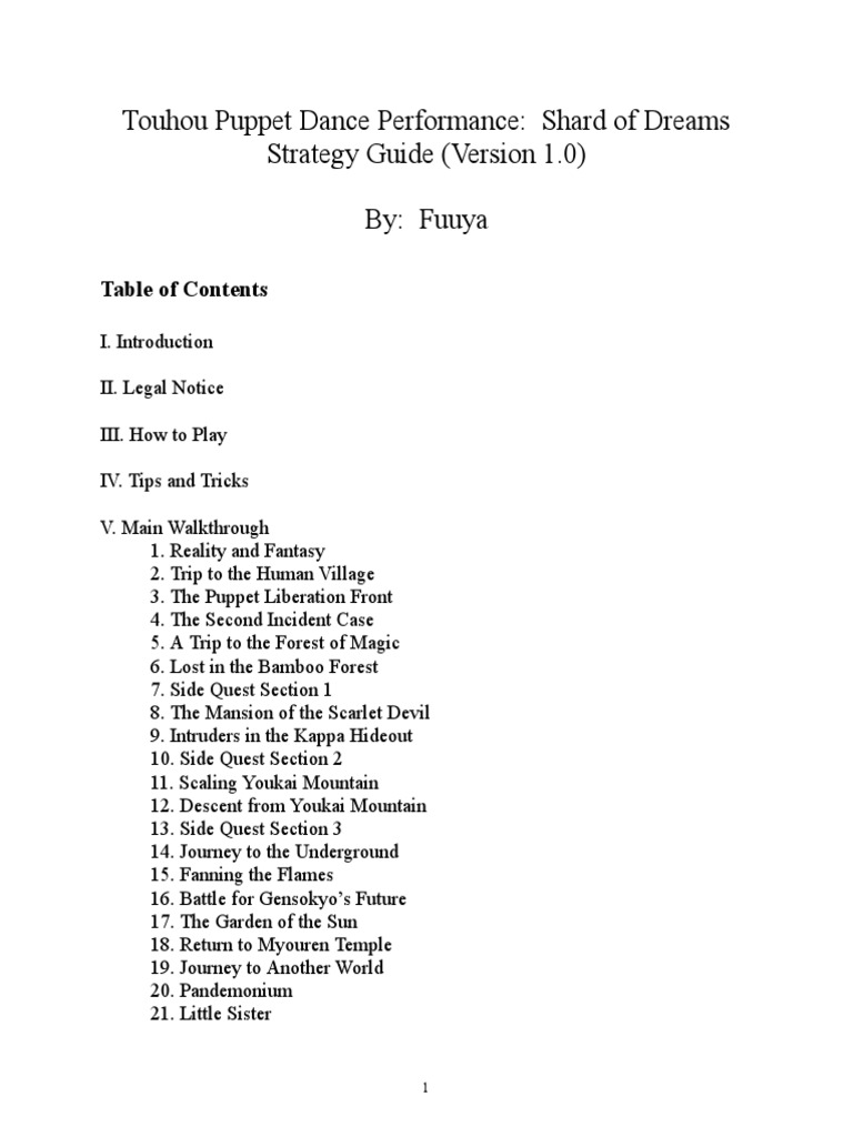 Touhou Puppet Dance Performance Shard Of Dreams Strategy Guide Version 1 0 Pdf Menu Computing Strategy Guide