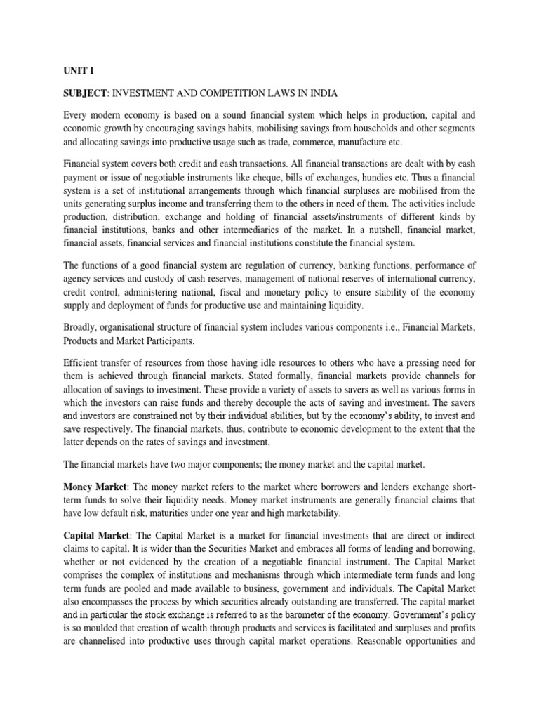 Unit1 NOTES PDF | PDF | Financial Markets | Capital Market
