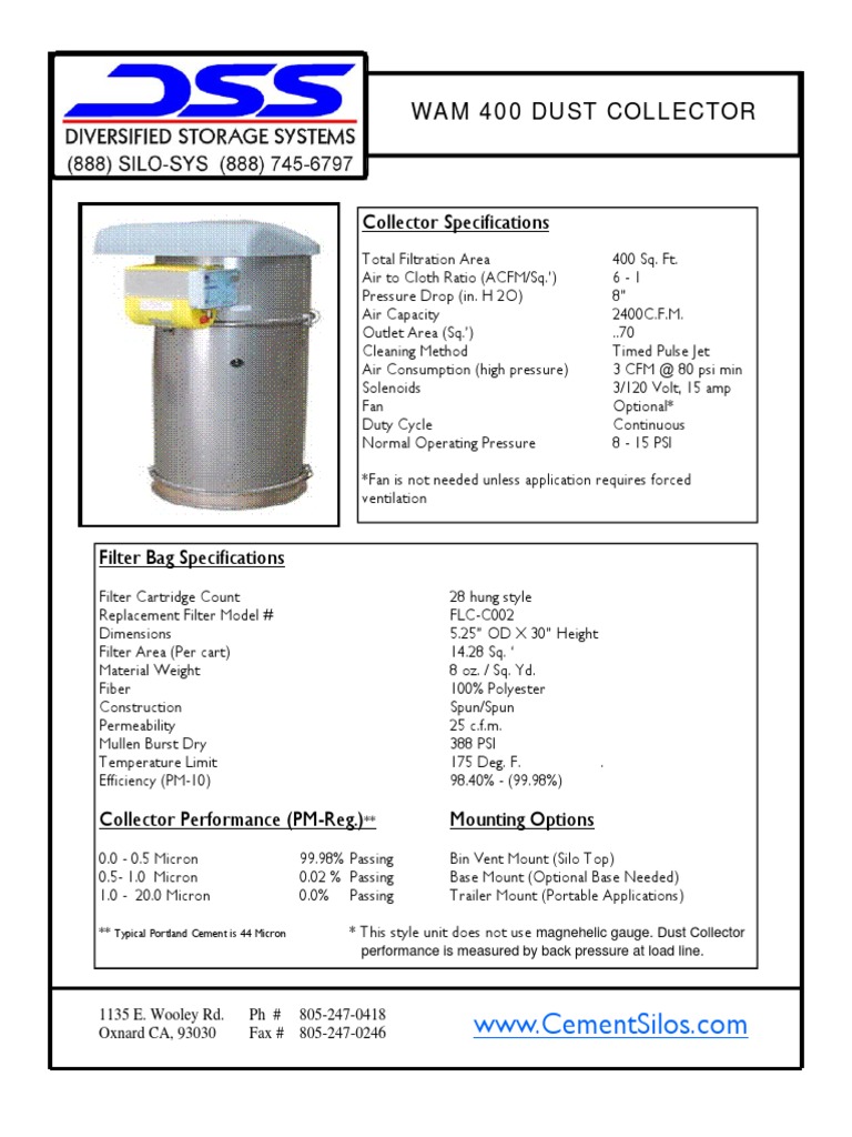 Wam 400 Dust Collector PDF Chemical Engineering Manufactured Goods
