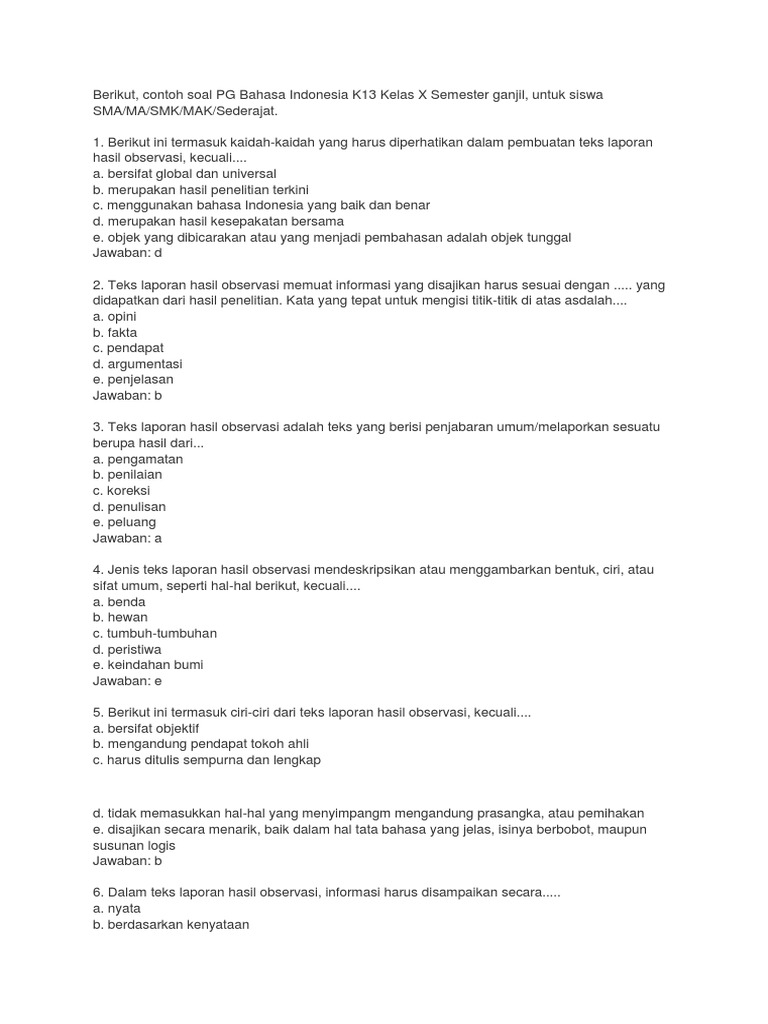 Contoh Soal Teks Laporan Hasil Observasi Kelas X Contoh Soal Terbaru