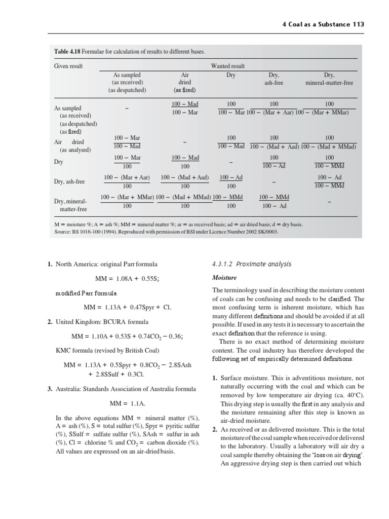4 Coal As A Substance 113: 1. North America: Original Parr Formula ...