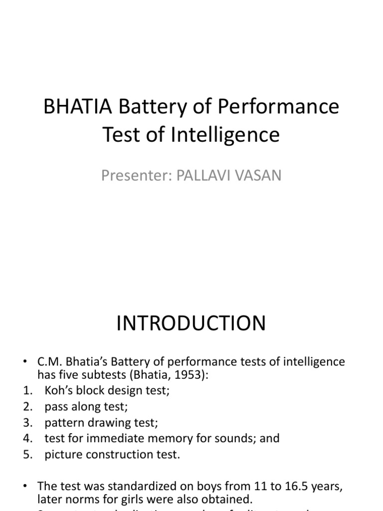 BHATIA Battery of Performance Test of Intelligence Mental Processes