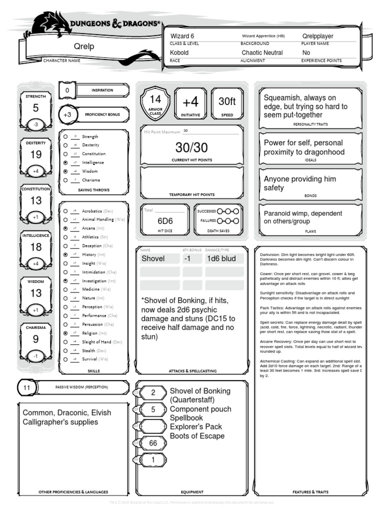 5e charactersheet fillable4 dungeons dragons role