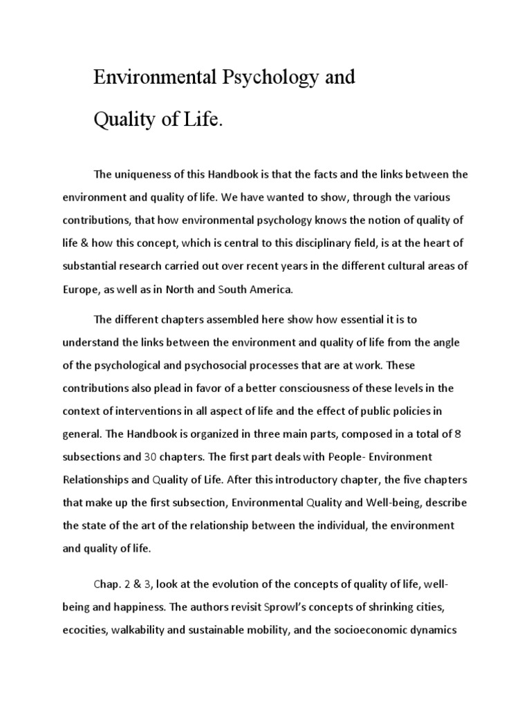 Environmental Psychology and Quality of Life. | PDF | Quality Of Life ...