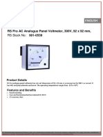 Datasheet: RS Pro AC Analogue Panel Voltmeter, 300V, 92 X 92 MM, 901-0539