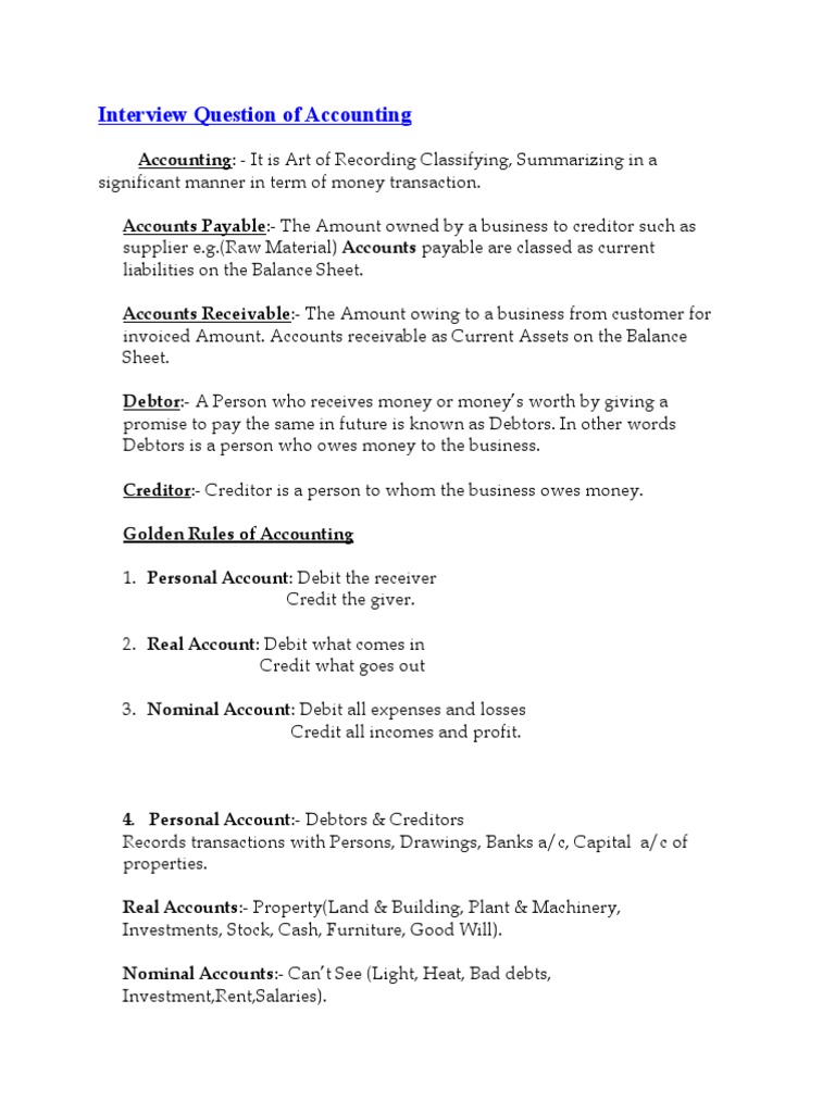 Essential Accounting Interview Questions | PDF | Debits And Credits ...