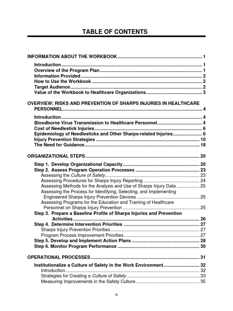 Sharps Injury Prevention Workbook PDF PDF Hepatitis C Joint