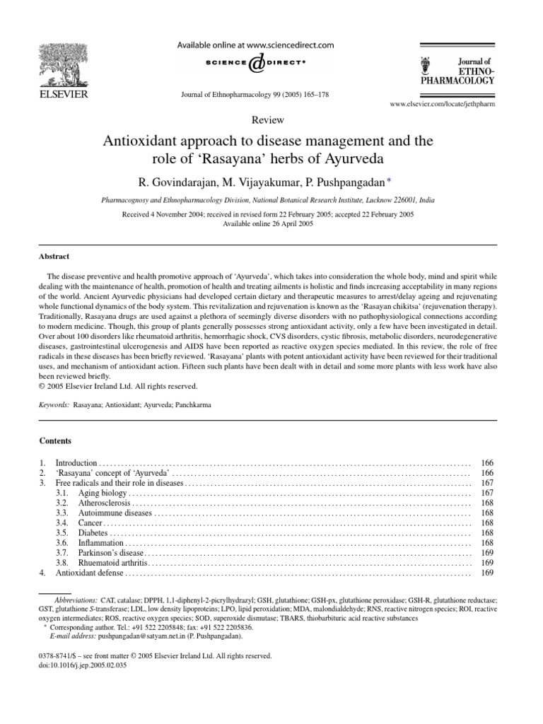 'Rasayana' Herbs of Ayurveda PDF PDF Reactive Oxygen Species