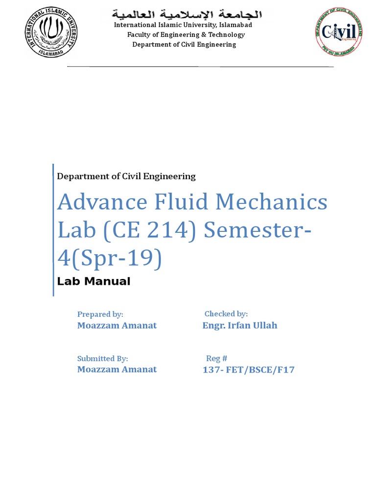 Advance Fluid Mechanics Lab (CE 214) Semester-4 (Spr-19) | PDF | Pump ...