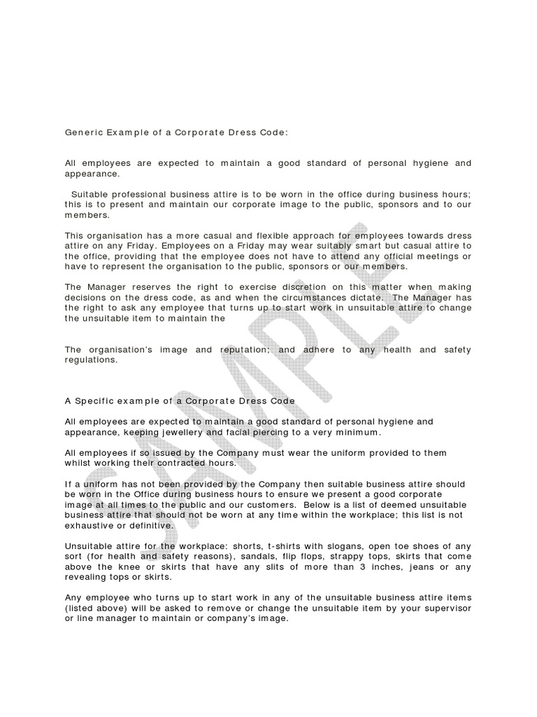 Generic Example of A Corporate Dress Code1 PDF | PDF | Career & Growth