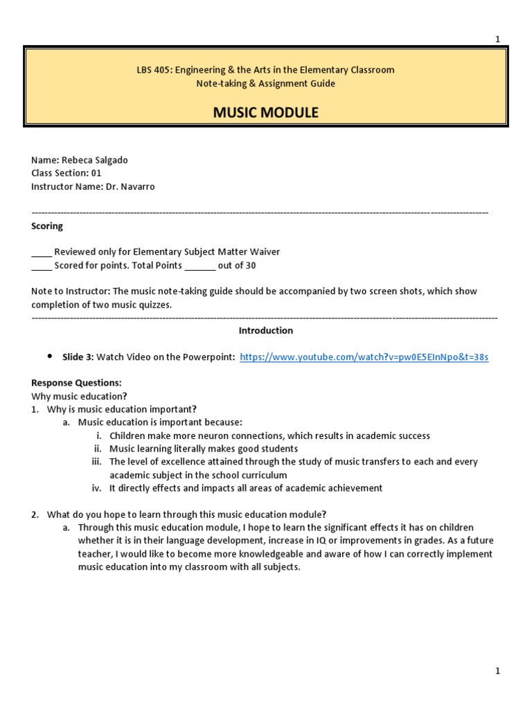 Lbs 405 Music Module Notetaking and Assignment Guide | PDF | Pitch ...