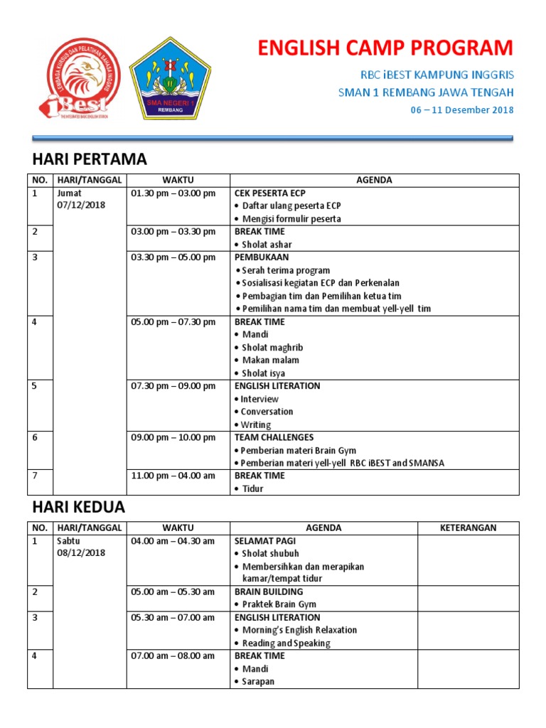 English Camp Program Schedule | PDF | Linguistics | Semiotics
