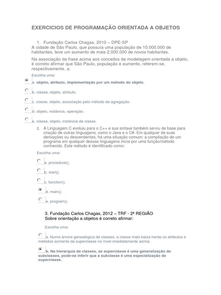 Exercicios de Programação Orientada A Objetos | PDF | Classe ...
