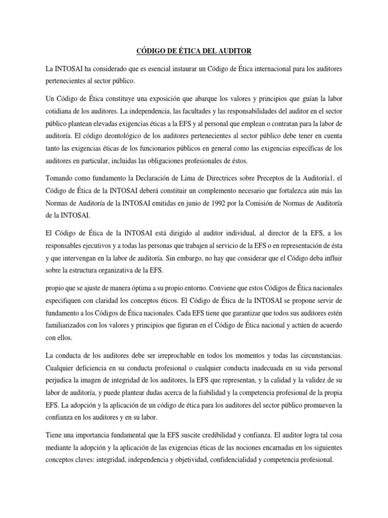 Código de Ética Del Auditor | Descargar gratis PDF | Objetividad ...