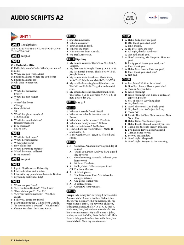 02 Expert A2 Audio Script 5c18d7500df6a PDF | PDF | Teachers