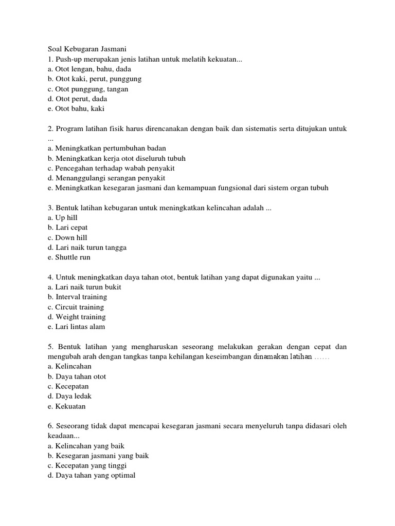 Soal Kebugaran Jasmani