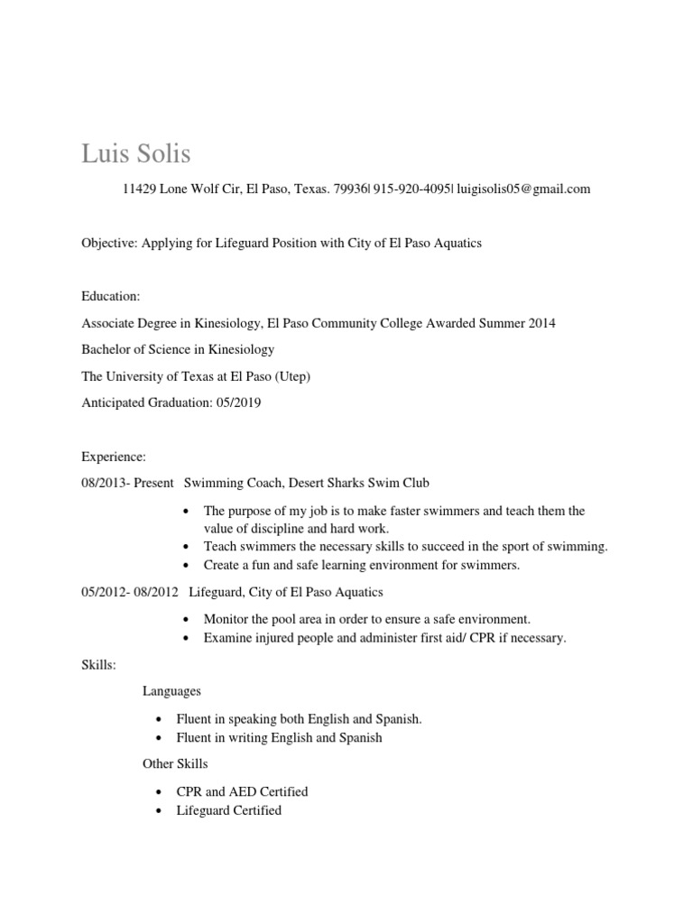 Lifeguard Position Application - Luis Solis | PDF