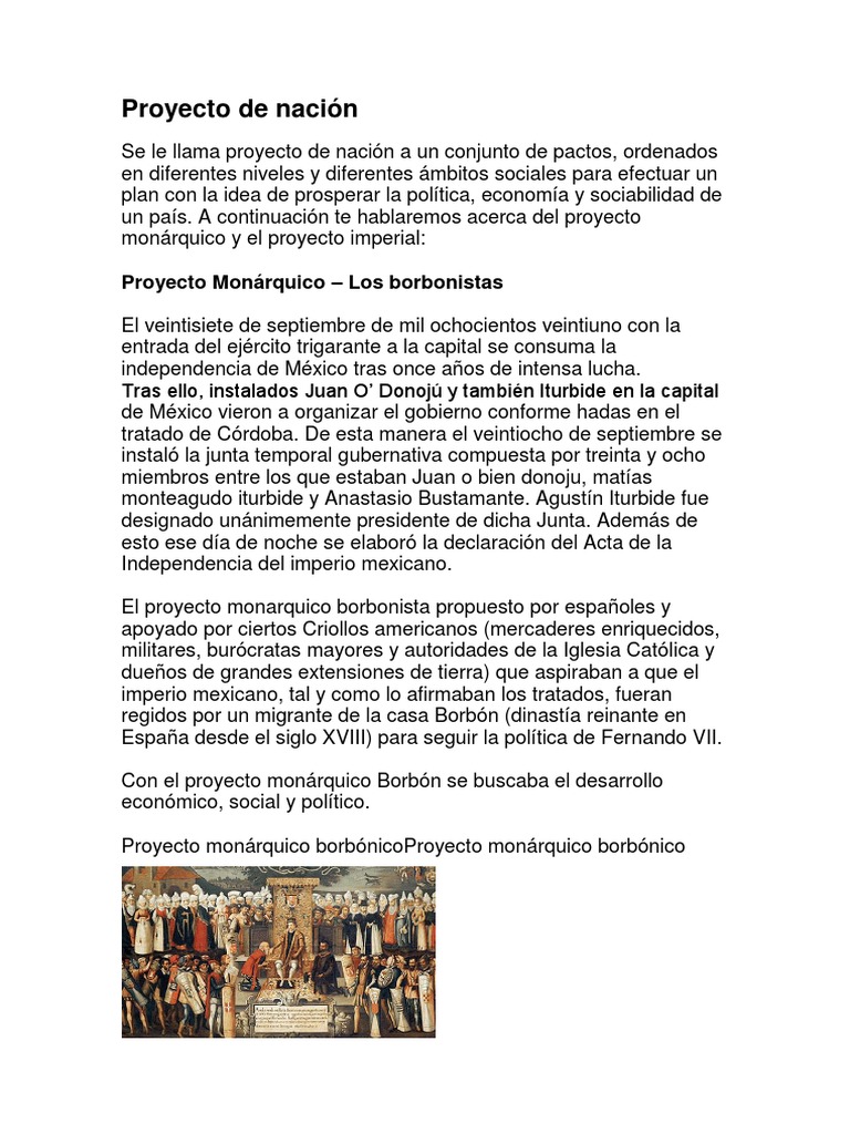 Proyecto de nación Proyecto Monárquico Los borbonistas México Imperio español