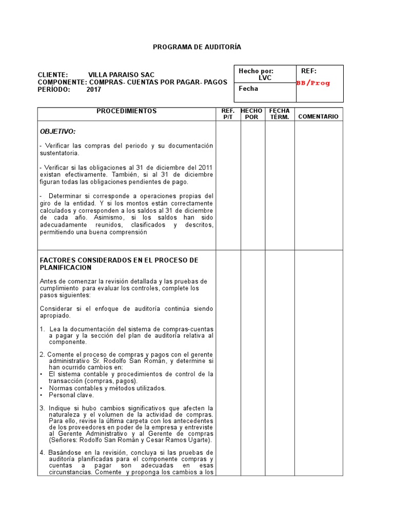 Auditoría de Cuentas por Pagar 2017 | PDF | Auditoría | Contabilidad