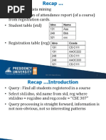 What Is Not Data Mining - Ex: Generation of Attendance Report (Of A Course) From Registration Cards. - Student Table (STD)