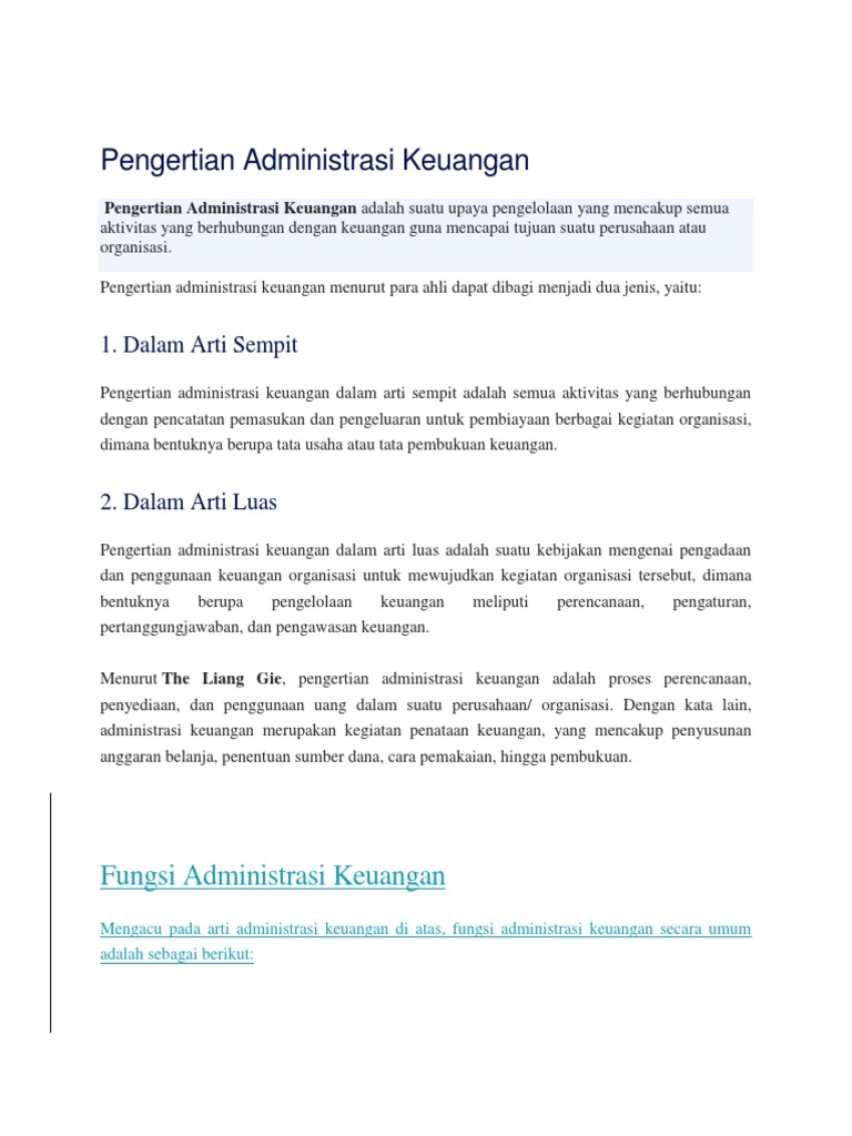 Pengertian Administrasi Keuangan