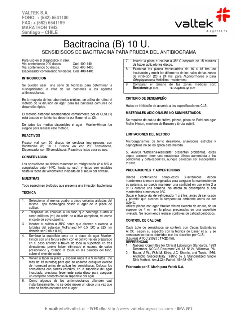 Sensidiscos de Bacitracina para Pruebas | PDF | Microbiología ...