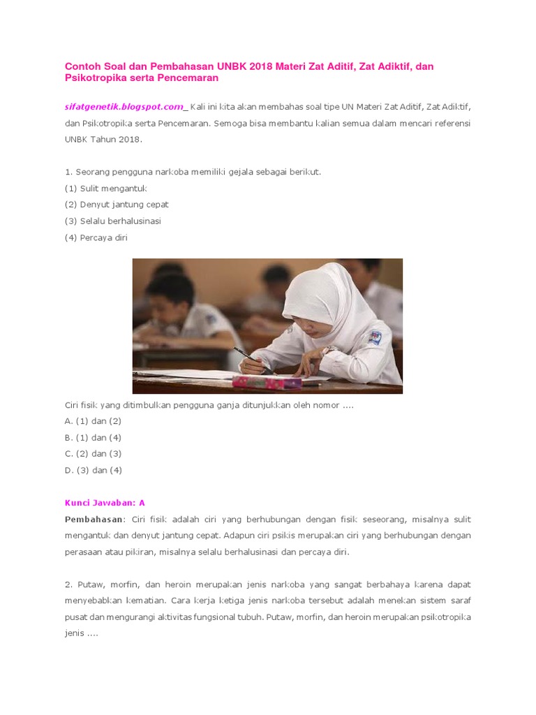 Contoh Soal Dan Pembahasan Unbk 2018 Materi Zat Aditif Docx