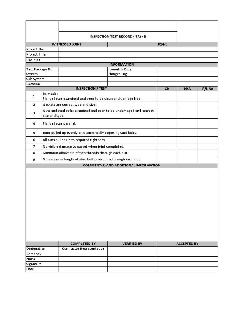 ITR-B Inspection and Commissioning Report | PDF | Mechanical ...