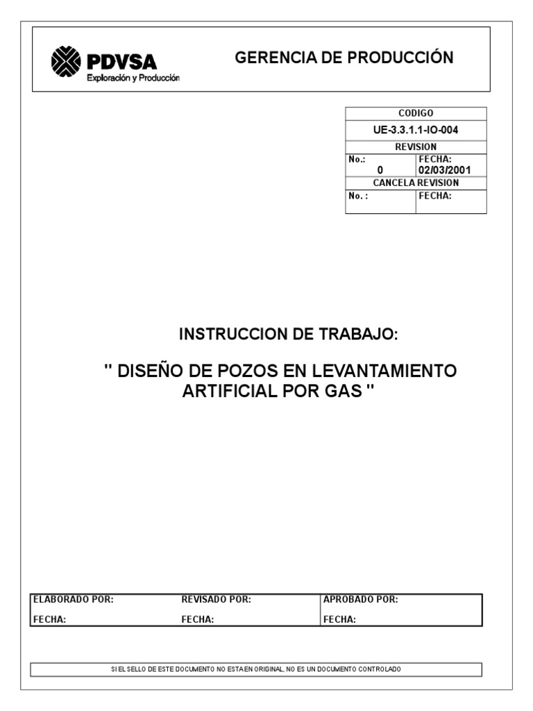 " Diseño De Pozos En Levantamiento Artificial Por Gas ": Gerencia De