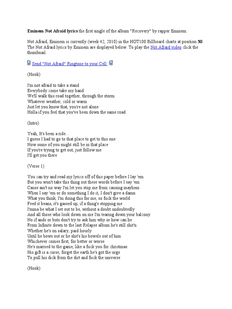 Eminem Not Afraid Lyrics The First Single Of The Album
