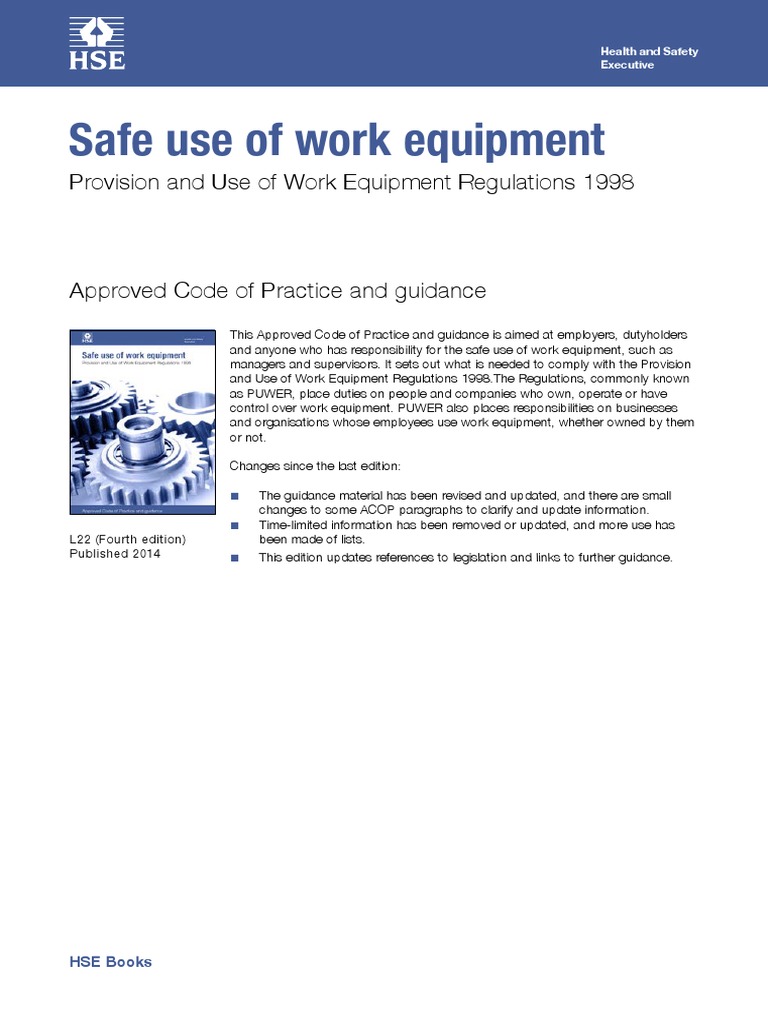 Provision and Use of Work Equipment Regulations 1998 PDF Safety