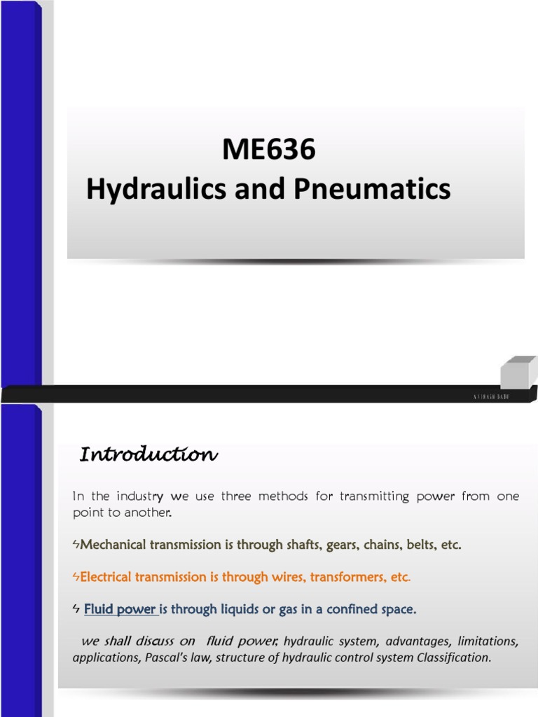 Hydraulics Intro PDF PDF Pump Engines