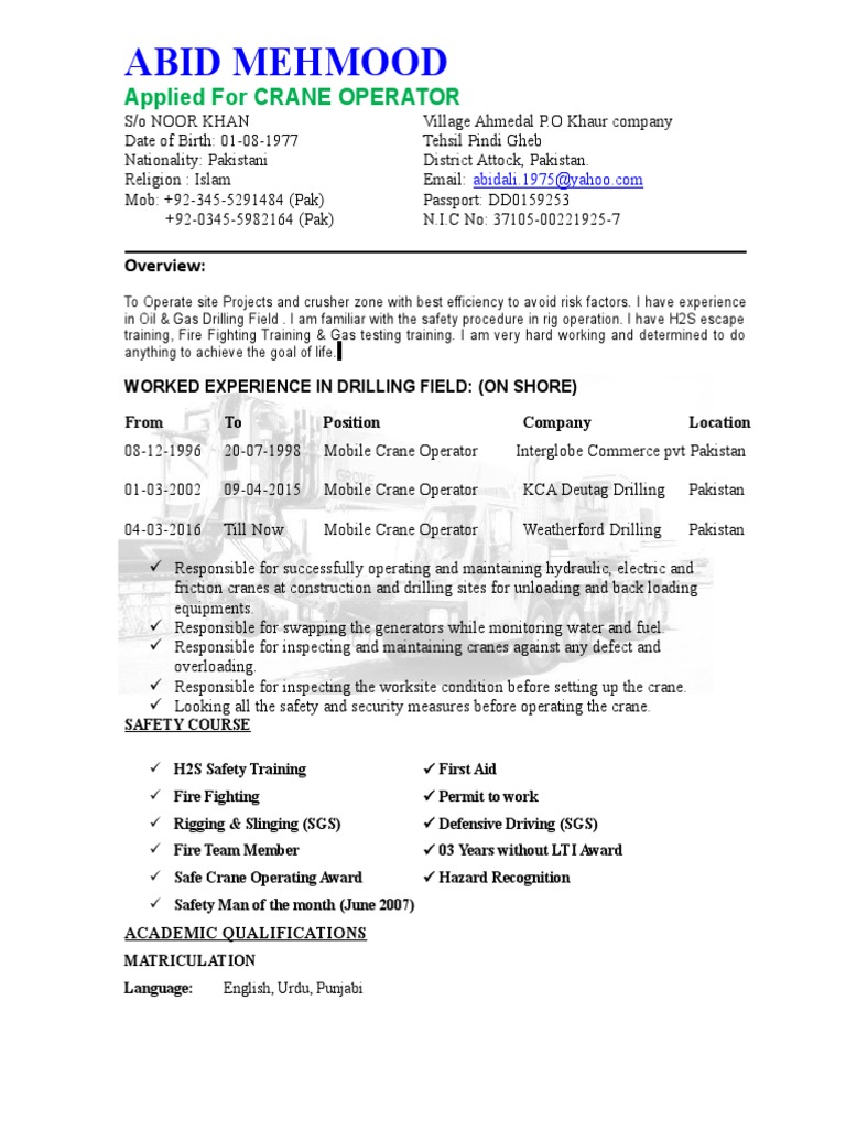 Abid Crane Operator | PDF | Computers