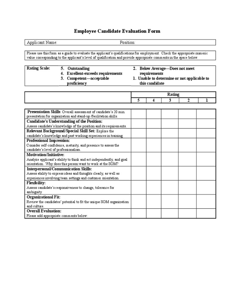 Employee Candidate Evaluation Form | PDF
