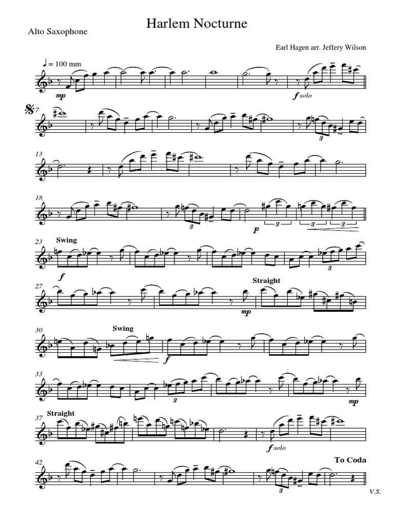 Harlem Nocturne Alto Saxophone(Solo) American Styles Of Music Saxophone