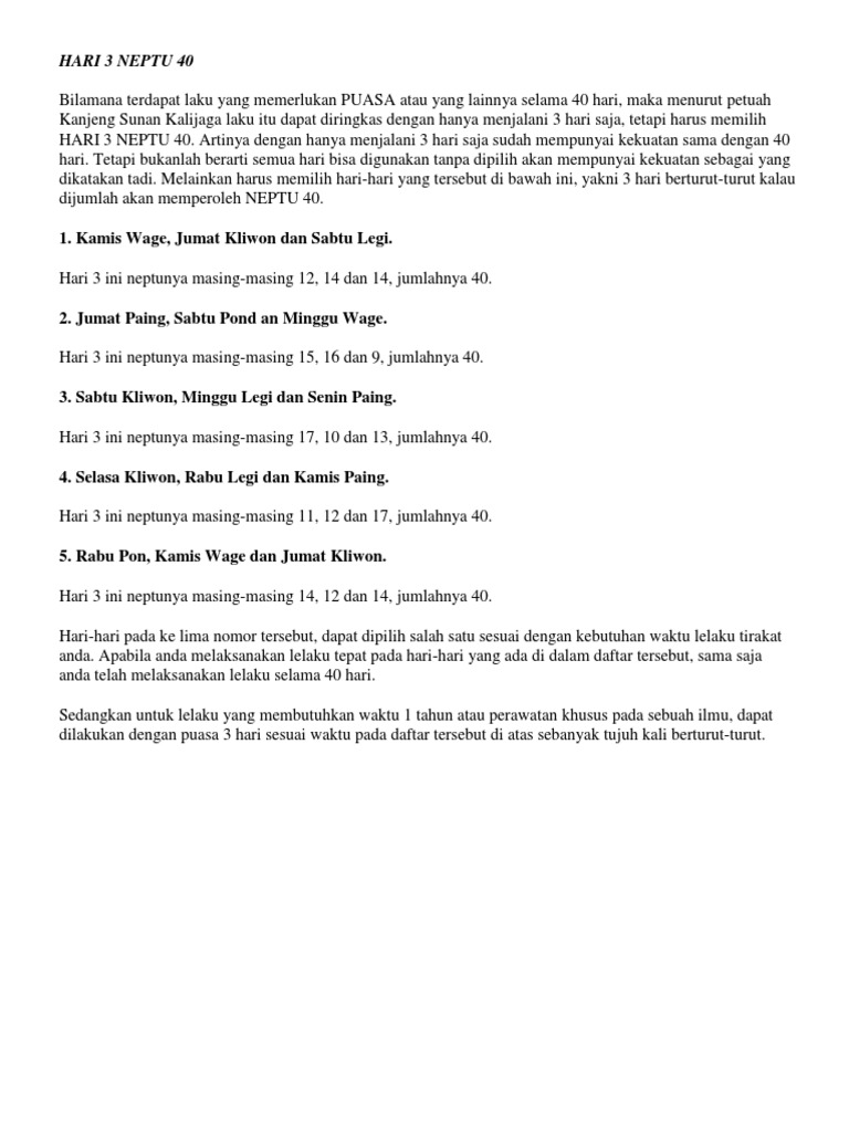Puasa Neptu Dengan Perhitungannya