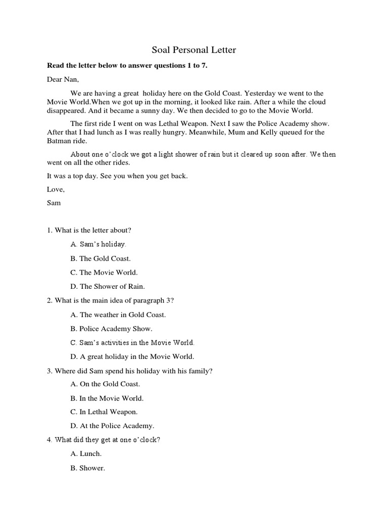 Soal Personal Letter Dan Cause And Effect Credit Card Hospital