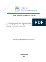 O Controlo Interno Nos Meios Líquidos Financeiros e o Seu Impacto Nas D.F. de Uma Empresa