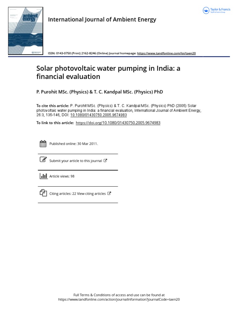 Solar Photovoltaic Water Pumping in India A Financial Evaluation PDF ...