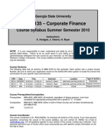 MBA 8135 - Corporate Finance: Course Syllabus Summer Semester 2010