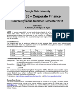 MBA 8135 - Corporate Finance: Course Syllabus Summer Semester 2011