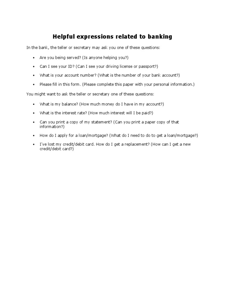 Banking Vocabulary Worksheet | PDF