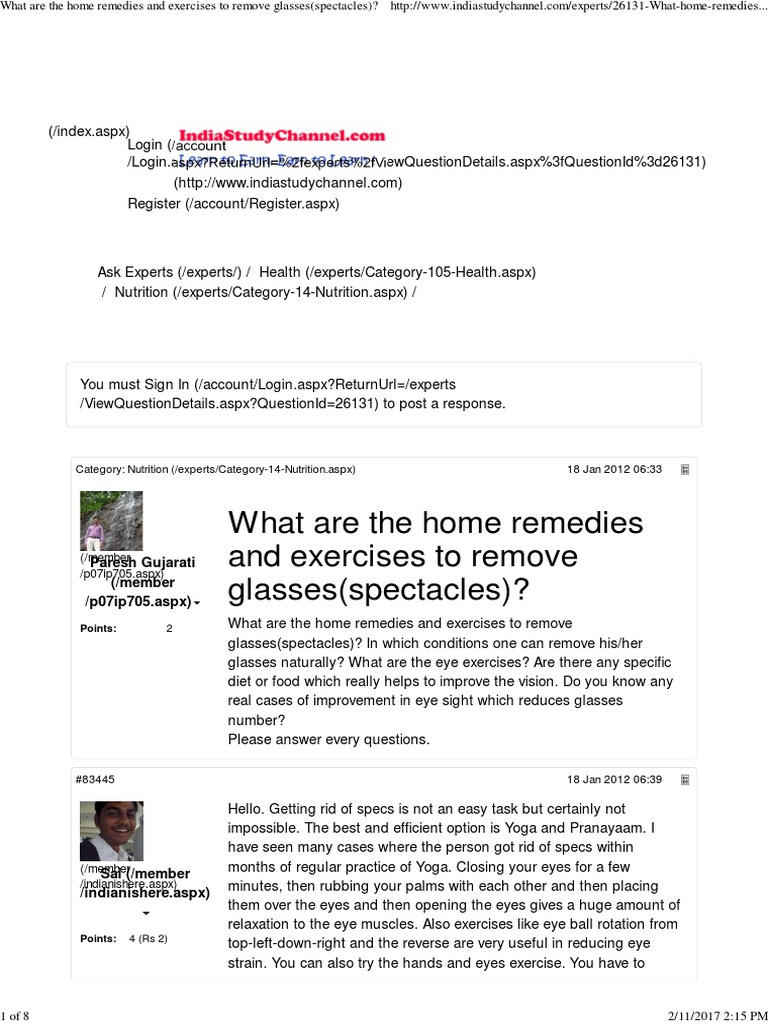 What Are The Home Remedies and Exercises To Remove Glasses (Spectacles ...