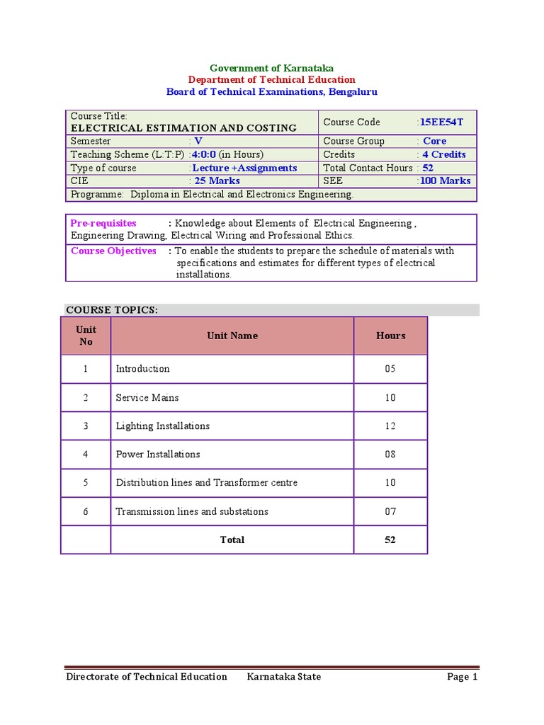 Electrical Estimation and Costing PDF Electrical Wiring Electrical Substation