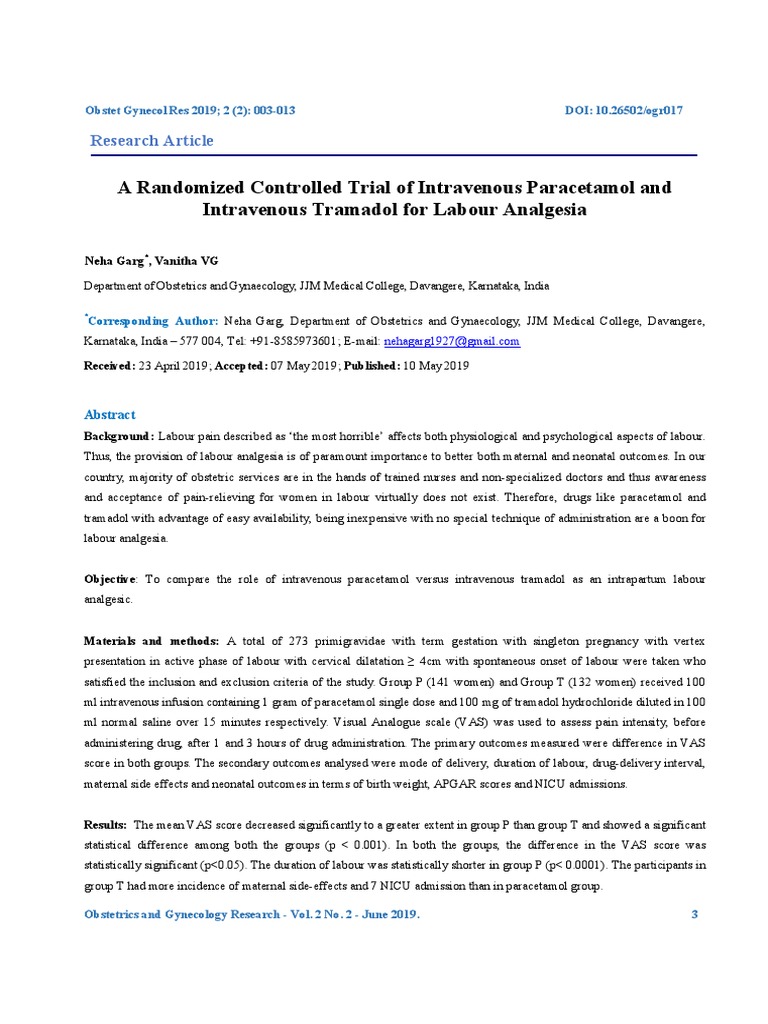 A Randomized Controlled Trial of Intravenous Paracetamol and