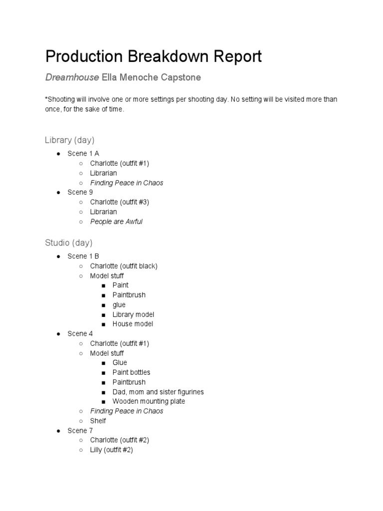 Dreamhouse Production Breakdown Report | PDF