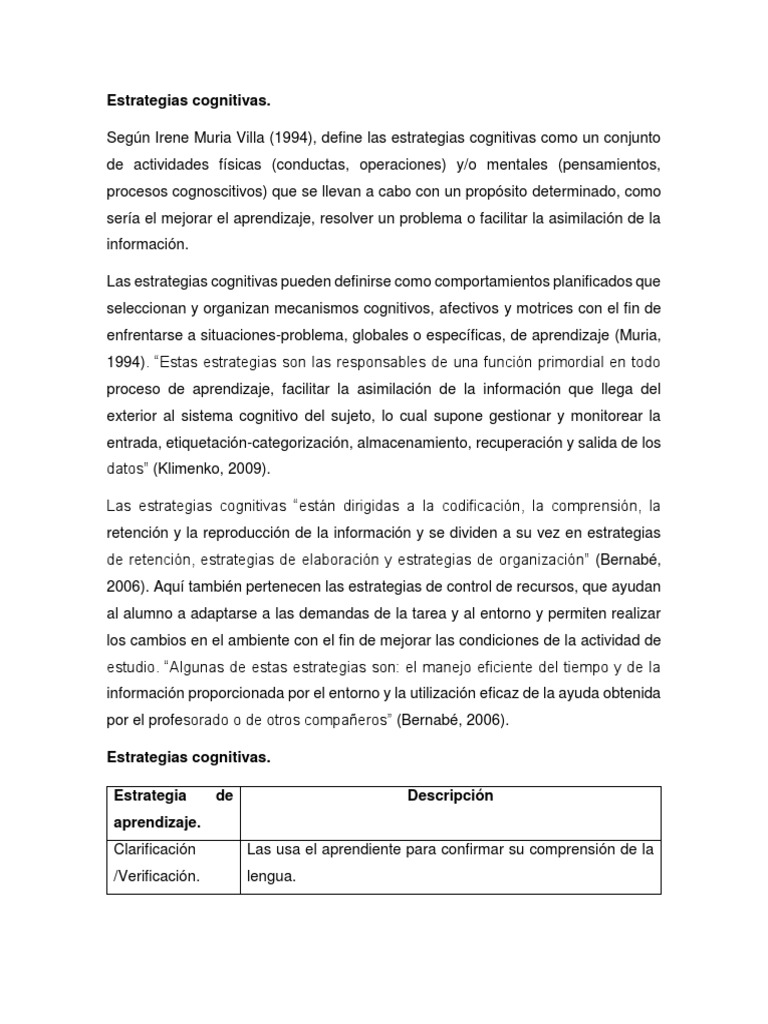 Estrategias Cognitivas COMPLETO | PDF | Aprendizaje | Conocimiento