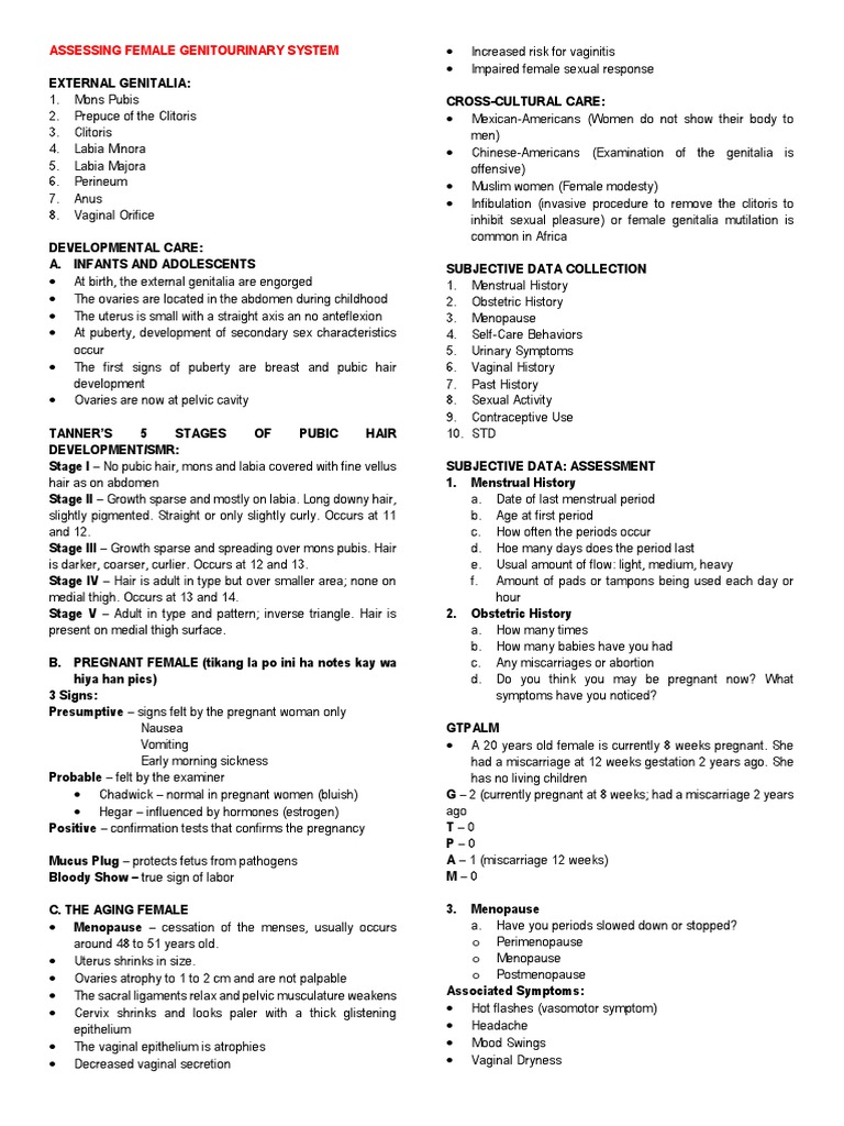 Assessing Female Genitourinary System PDF Vagina Labia